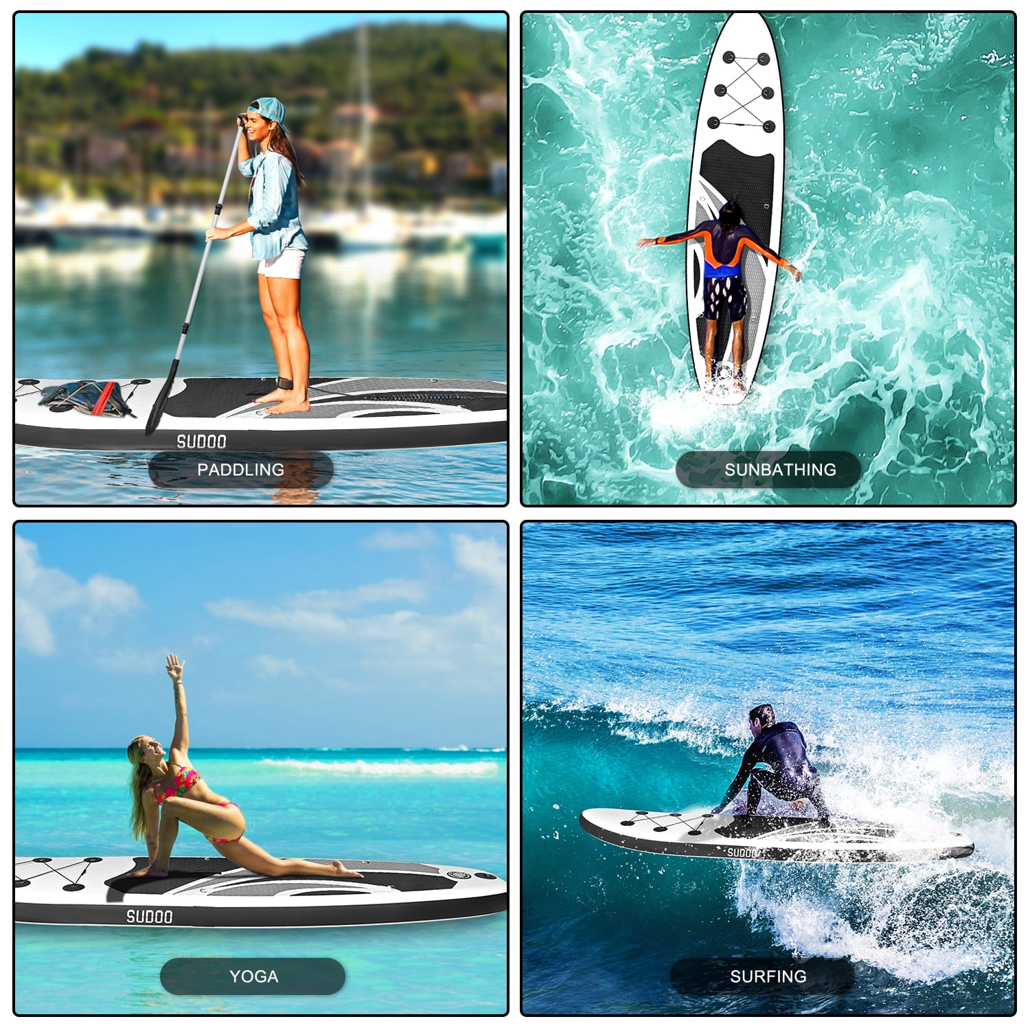 SUDOO Inflatable Stand Up Paddle Board 10‘x30‘‘, Ultra-Light SUP Board with Backpack, Pump, Paddle, Coil Leash, 3 Fins, Repair Kit, Stable SUP with Non-Slip EVA Deck for Adults & Youth