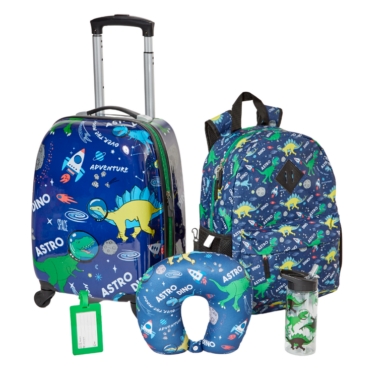 Kids Luggage Boys Suitcase Set Backpack Neck Pillow Water Bottle and  Luggage Set Tag 5 Pc