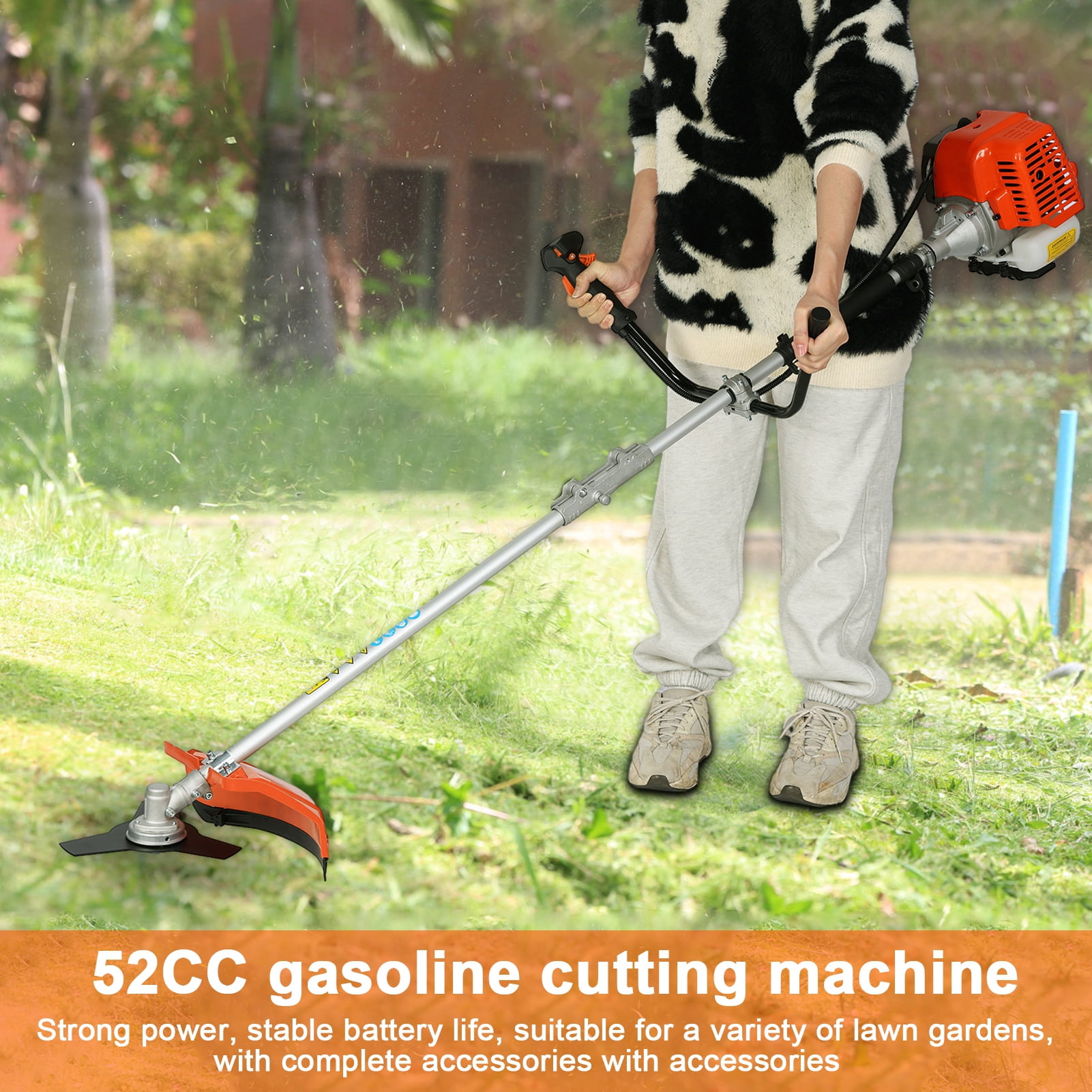 ZNNT 2 in 1 Gas String Trimmer 2 Stroke 52 10 Brush Cutter Gas Powered Weed Eaters Grass Trimmer with Control Rod Shoulder Strap Orange