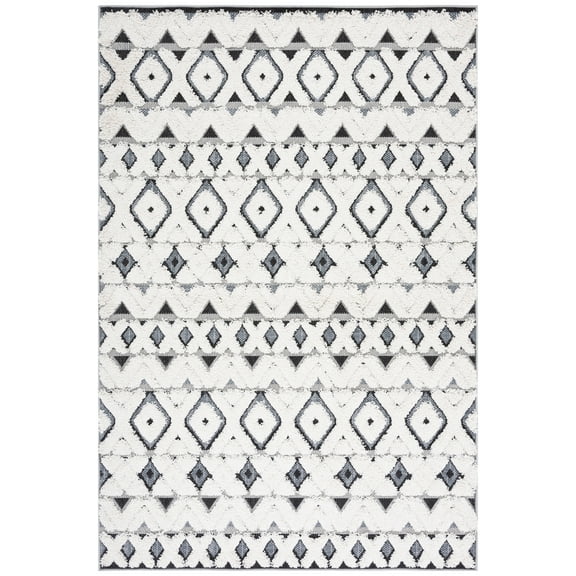SAFAVIEH Cottage Leptis Geometric Indoor/Outdoor Area Rug, Ivory/Dark Grey, 9' x 12'
