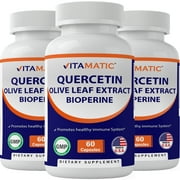 3 Pack - Vitamatic Quercetin, Olive Leaf Extract, with Bioperine for greater absorption, 910mg, 60 Capsules (Total 180 Capsules)