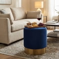 thumbnail image 6 of Cortesi Home Sheppe Cylindrical Ottoman 18", Blue Velvet with Gold Metal Base, 6 of 9