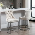 thumbnail image 2 of 26" Counter Height Bar Stools Set of 2, Modern Velvet Barstools with Button Back and Rivet Trim, Upholstered Kitchen Island Chairs with Metal Base Legs, Beige, 2 of 9
