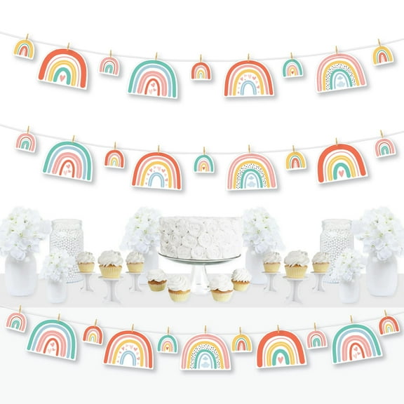 Big Dot of Happiness Hello Rainbow - Boho Baby Shower and Birthday Party Decor - Clothespin Garland Banner - 44 Pieces
