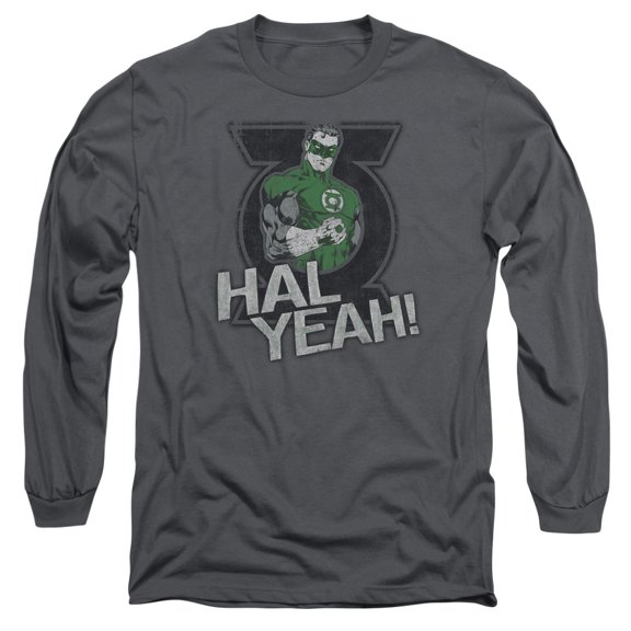 Green Lantern Hal Yeah Long Sleeve Adult 18/1 T-Shirt Charcoal