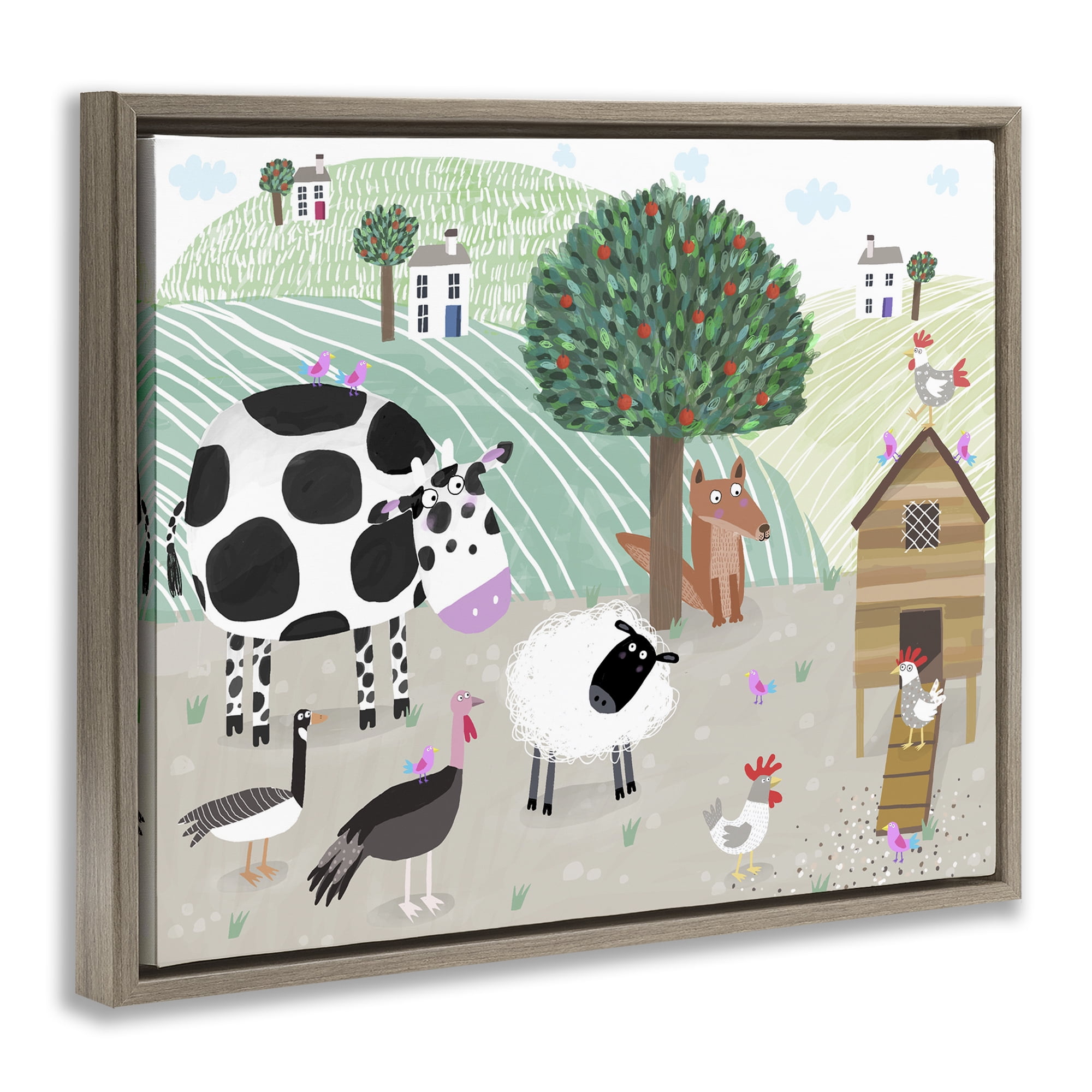 Stupell Industries Down At The Farm Brown Framed Floater Canvas Wall Art, design by Carla Daly