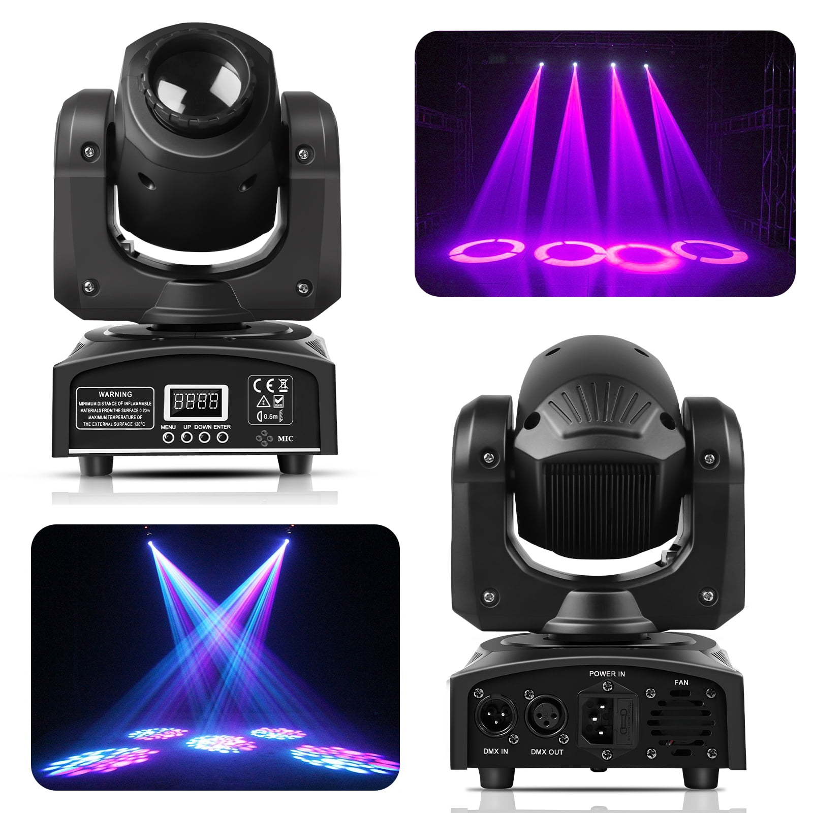 2Pack Moving Head DJ Light, RGBW 8-Pattern Sound-Activated Spotlight with Remote for Party Wedding Stage Show