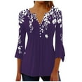 thumbnail image 2 of Purple Women's Long Sleeve T-shirt, Summer Tops For Women 2025 Trendy Boho Floral Print Tunic Shirts 7 Sleeve V Neck Tshirt Casual Loose Blouse,Women's Long sleeve T-shirt XL, 2 of 5