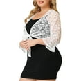 thumbnail image 4 of MODA NOVA Juniors Plus Size Bolero Tie Front Hollow Out Lace Crop Shrug White 3X, 4 of 6