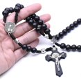 thumbnail image 2 of Collar de madera negra con forma de cruz de Cristo Jesús, rosario católico, 2 of 5