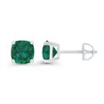 thumbnail image 2 of Decadence 925 Sterling Silver 6mm Cushion Cut Created Green Emerald May Birthstone Screwback Stud Earrings, 2 of 7