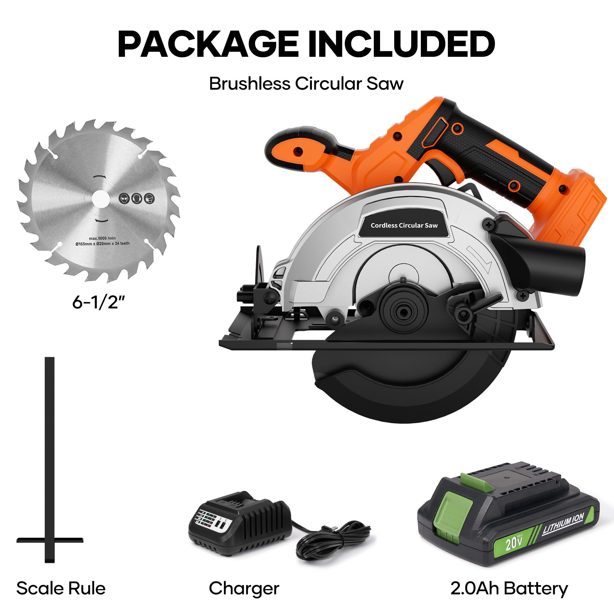 GASKY 6-1/2 inch 20V Cordless Circular Saw with Battery and Charger, Brushless Circular Saw Battery Powered, 0-45°Bevel Lightweight Circular Saw Kit, for Wood Cutting