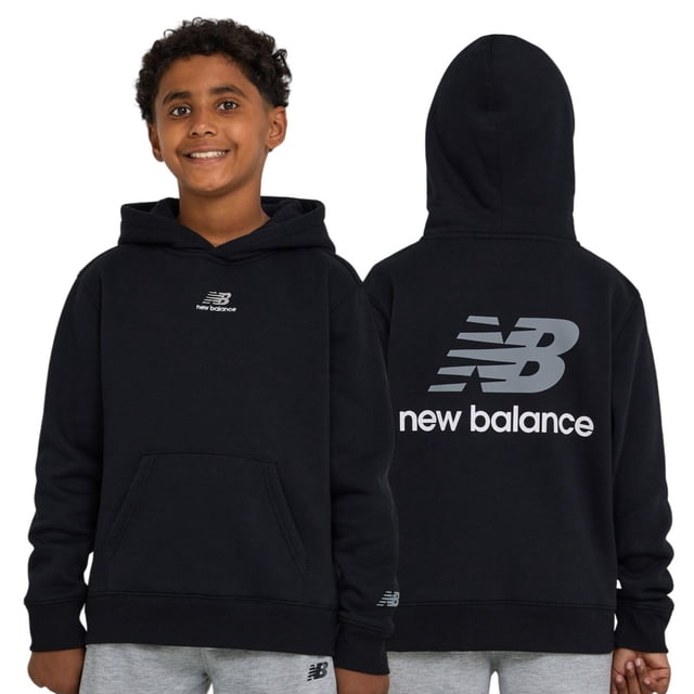 Sudadera con capucha New Balance para niño, mezcla de algodón y fleece, negra