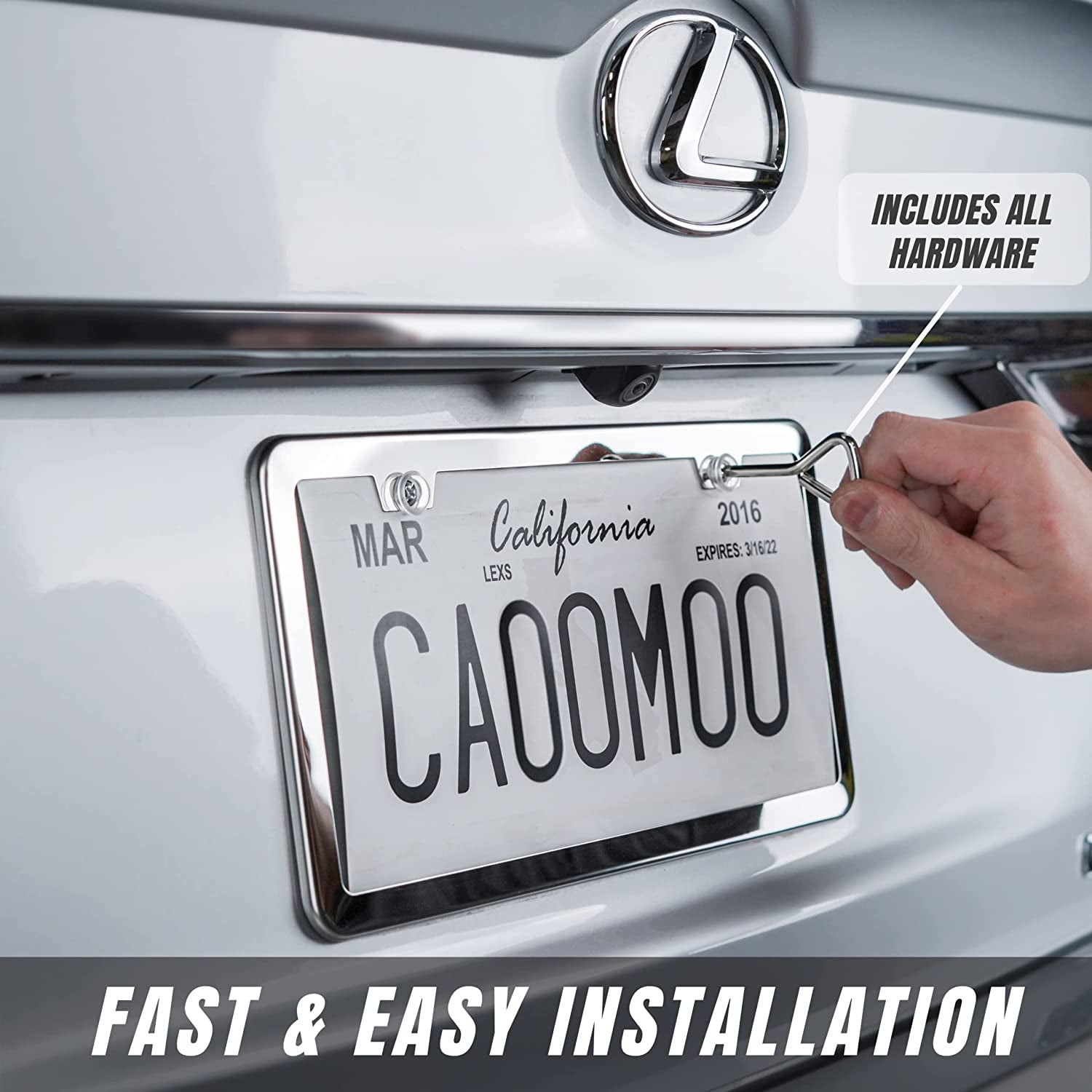 License Plate Frame,Chrome License Plate Frames, Universal Car License Plate Covers. Rust-Proof, Weather-Proof Silver Stainless Steel License Plate Holder 2PCS