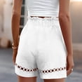 thumbnail image 4 of Linen Paperbag Shorts for Women High Rise Drawstring Waist Beach Shorts Hollow Out Eyelet Embroidery Detail Boho Summer Vacation Lounge Bottoms, 4 of 8