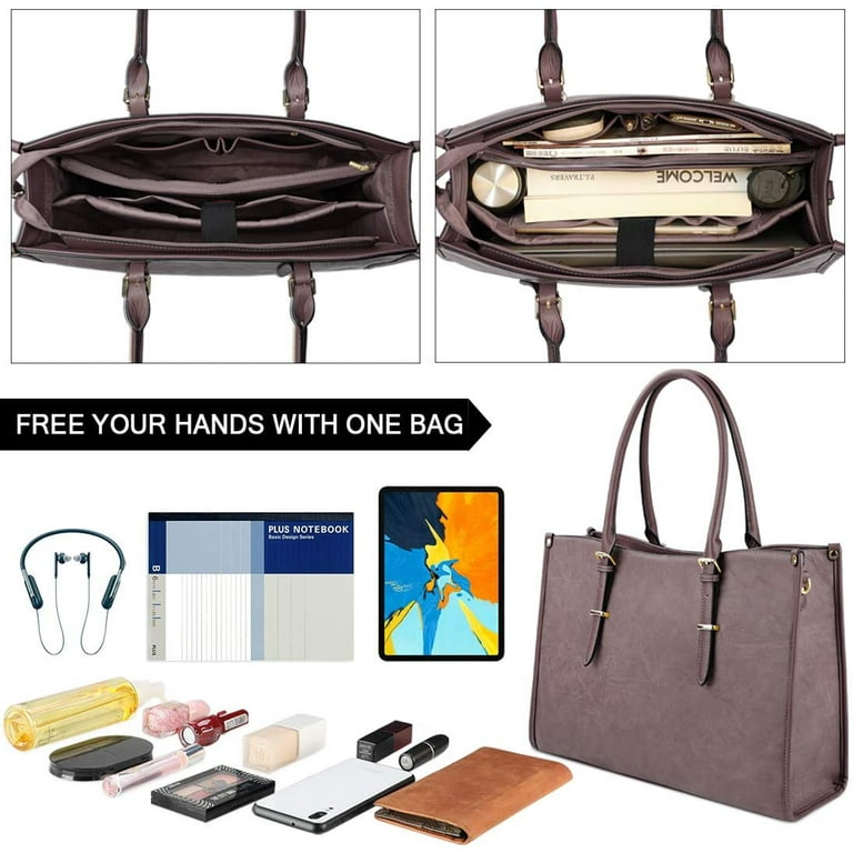  Laptop Bag for Women 15.6 Inch Leather Tote Bag Briefcase for  Work Waterproof Lightweight Computer Work Bag Women Business Office Bag  Handbag Shoulder Bag Purse 2pcs Set Black : Electronics