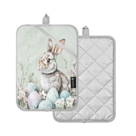 

2-Pack Pot Holders Heat Resistant Kitchen Oven Mitts 7x9.8in for Oven Microwave & BBQ Watercolors Easter Bunny