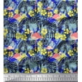 thumbnail image 1 of Soimoi Blue Cotton Cambric Fabric Monstera Leaves,Flamingo & Wild Animal Print Fabric by The Yard 42 Inch Wide, 1 of 1