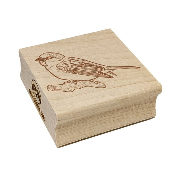 House Sparrow Bird on Branch Square Rubber Stamp Stamping Scrapbooking Crafting - Small 1.25in