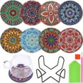 thumbnail image 3 of CNKOO 8Pcs DIY  Coasters Kit with Holder 4 Inch Rhinestone Painting Coasters Reusable  Drawing Cup Mat Colorful Crystal Art Painting Cup Pad Crafts for Kid Adult Beginner, 3 of 10