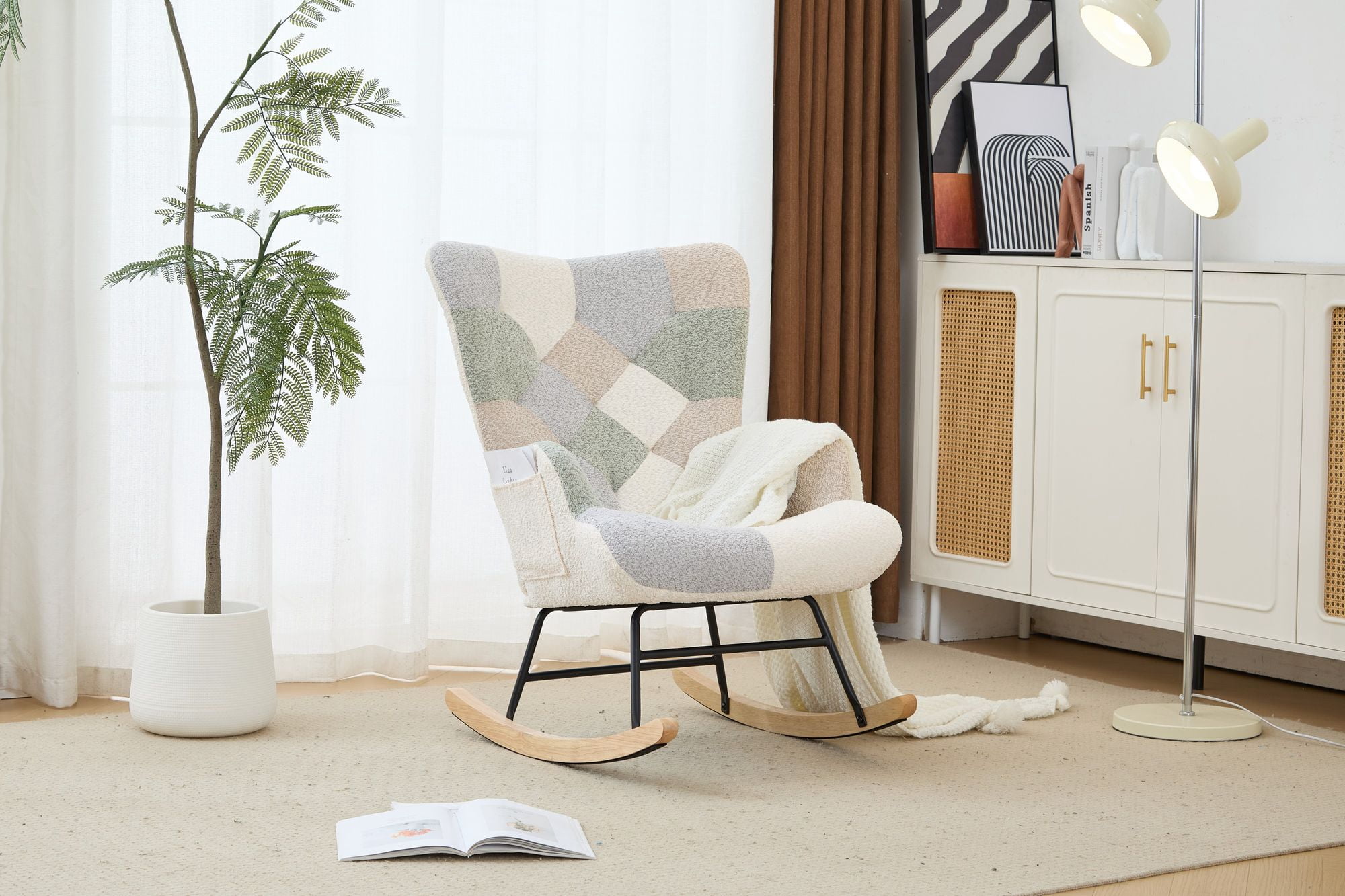 Teddy Upholstered Nursery Glider Rocking Chair - High Backrest Comfy Armchair | Versatile Accent Chair for Living Room, Bedroom, Offices