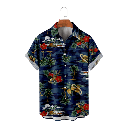 

MLFU Mens Hawaiian Shirt Button Down Short Sleeve Casual Polyester Tops Front-Pocket Costume Plus Size Men