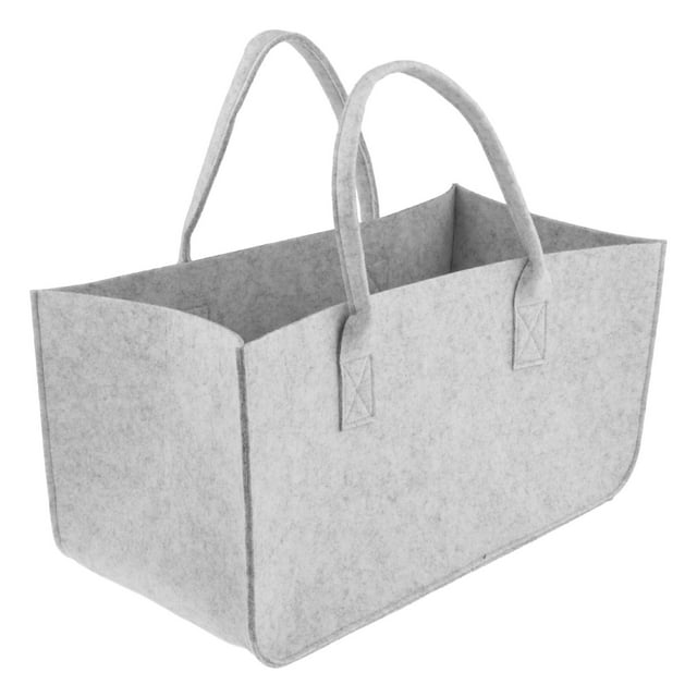 Felt Folding Storage Bin Firewood Carrier Bag for Wardrobe Nursery Bookshelf light gray
