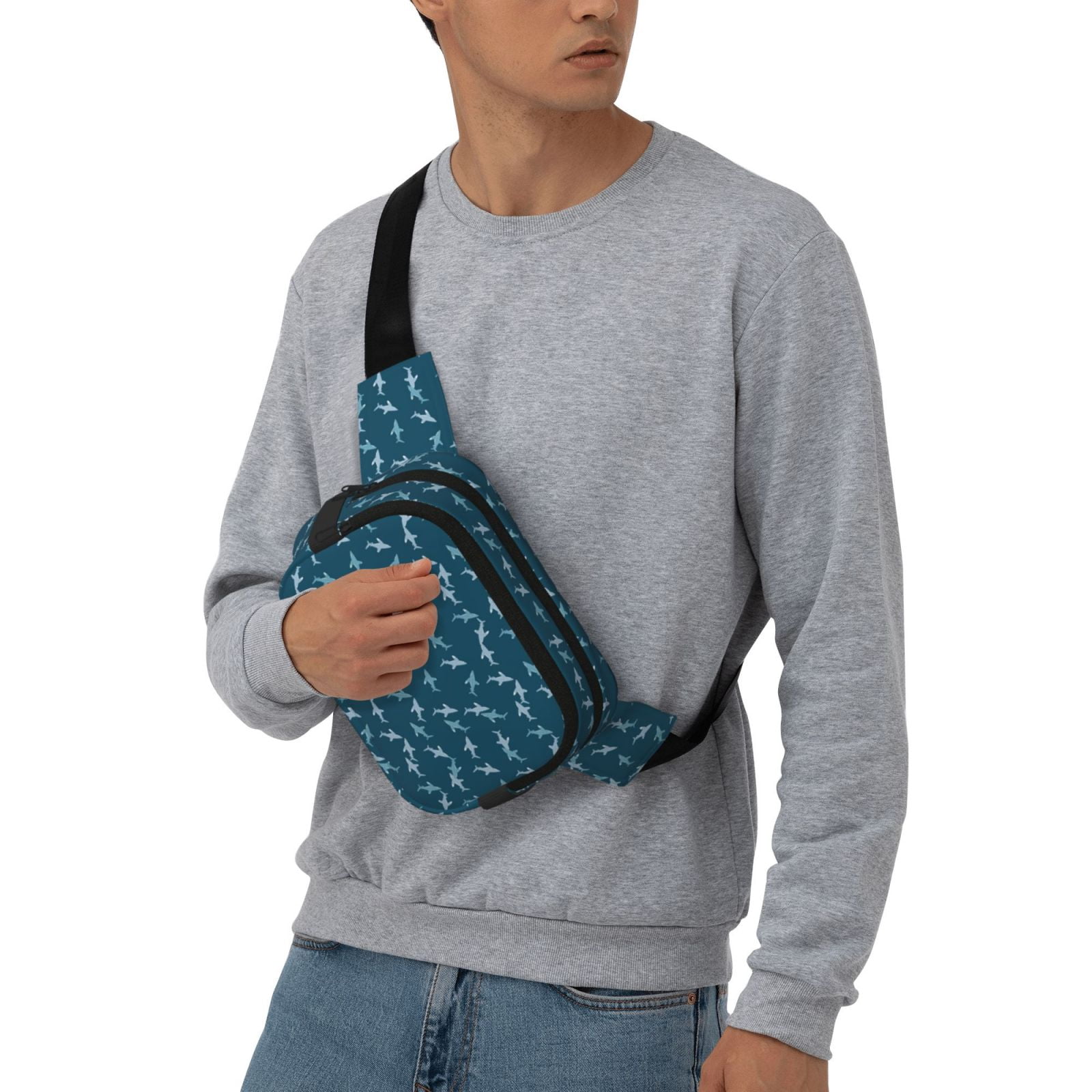 Fuzoiu Cute Shark Print Unisex Square Double Layer Waist Bag,Crossbody Fanny Pack Travel Workout Accessory