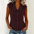 thumbnail image 2 of MaFYtyTPR Womens Casual Plaid Sleeveless Tops Fashion Button Down Shirt Summer Lapel Collar Blouse for Daily Wear Z-Gray XXXL, 2 of 5