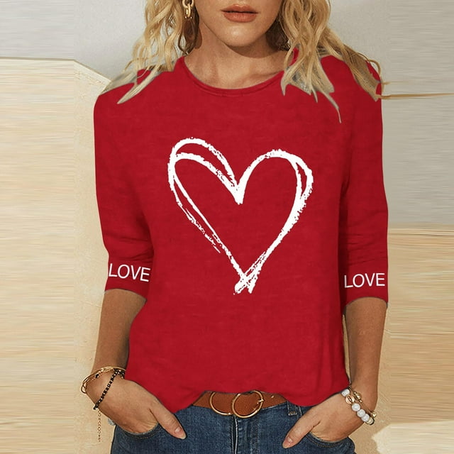 Xuyuer Ladies' Printed Round Neck Three Quarter Sleeve Loose T-Shirt, Casual Spring Top for Everyday Wear, Weekend Outings and Seasonal Wardrobe Refresh