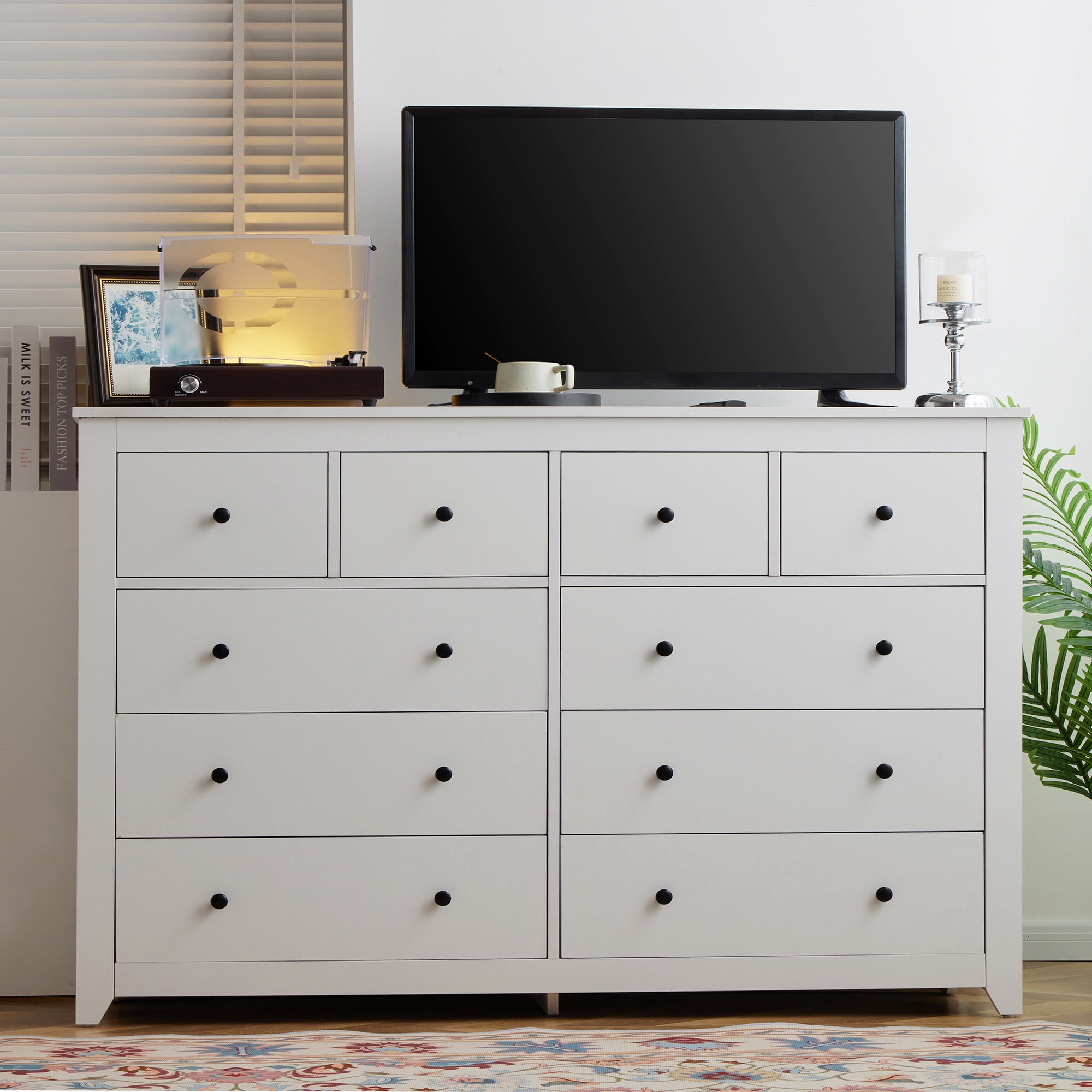 EnHomee White Dresser for Bedroom with 10 Drawers Modern Wood Dressers Chests of Drawers Wide Dresser for Adults