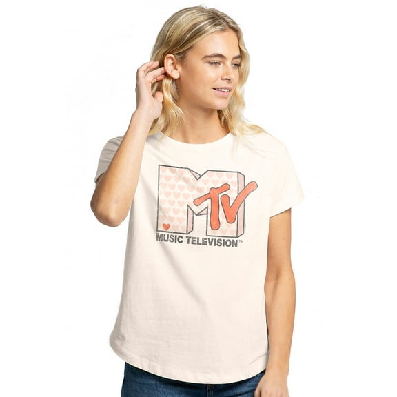 MTV Riot Heart Women's Graphic T-Shirt Rolled Sleeve Tee