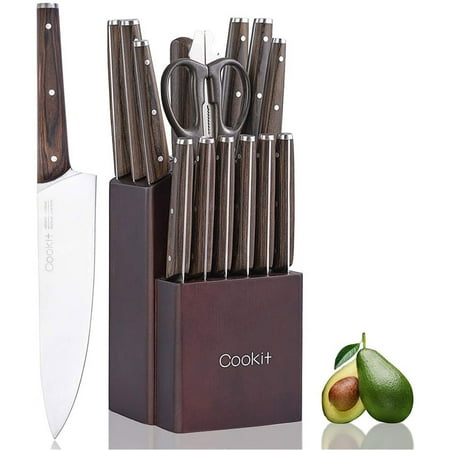 

15 Piece Kitchen Knife Sets with Block Stainless Steel Chef Knives Scissors