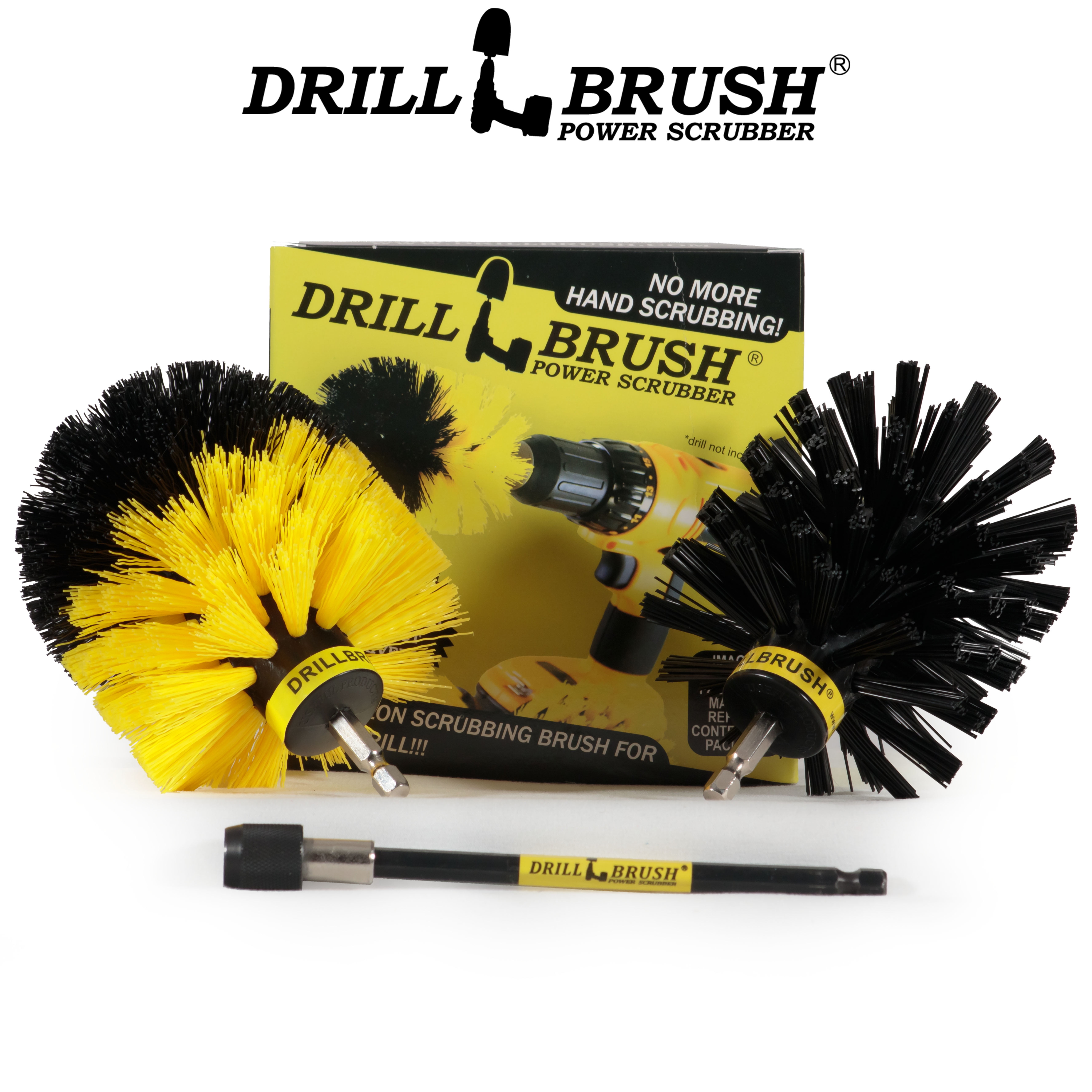 Drill Powered Nylon Bristle Cleaning Brushes with Extension Kit