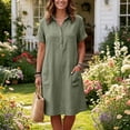 thumbnail image 4 of Fesfesfes Summer Casual Collared Button Down Dress,Women's Short Sleeve Loose Fit Shirt Dress,Washed Wrinkled Dress with Side Pockets, Relaxed Fit Daily Wear Beach Dress, 4 of 6