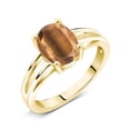 thumbnail image 3 of Gem Stone King 1.50 Ct Oval Brown Tiger Eye 18K Yellow Gold Plated Sterling Silver Ring, 3 of 5