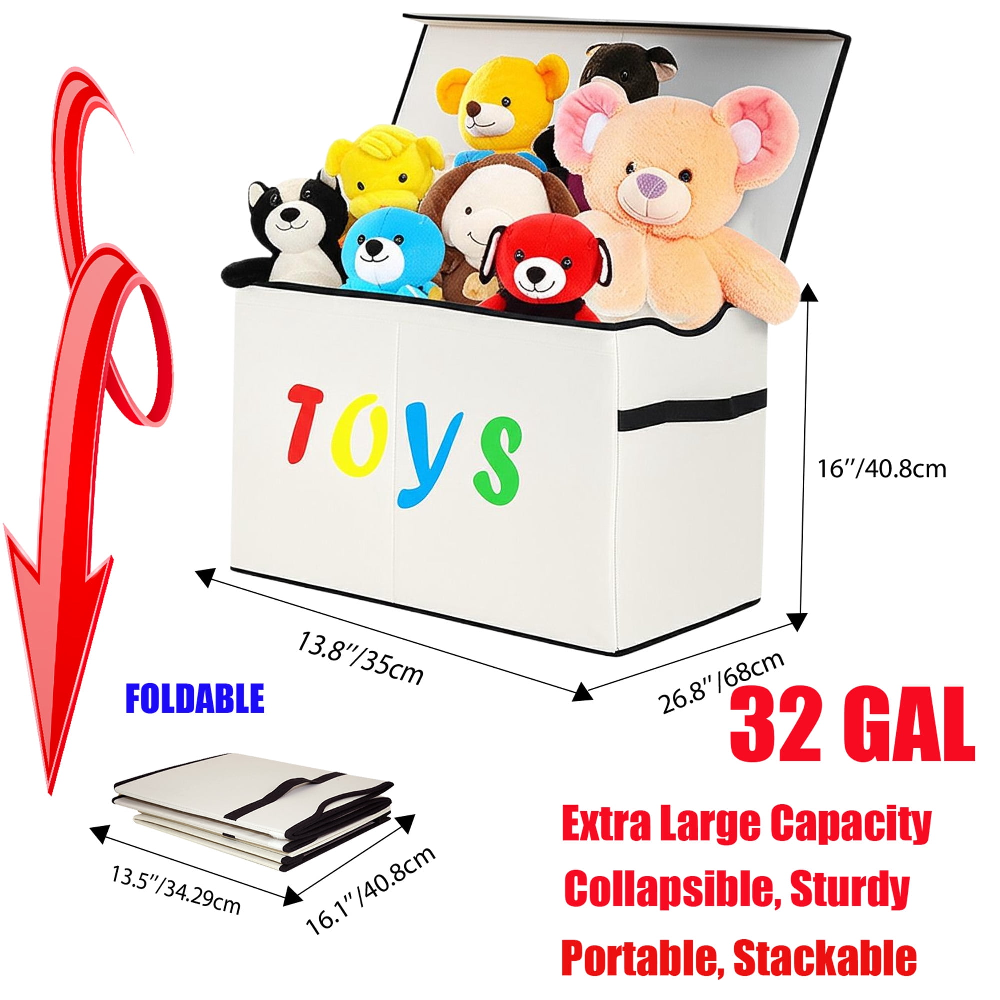 VICTORICH Extra Large Child Collapsible Toy Storage Fabric 32 gal Kids Room Toy Chests with Lid, Beige