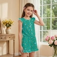thumbnail image 4 of ZIATUBLES Green Mermaid Scale Print Girls Summer Playsuit Button Front One-Piece Short Jumpsuit Ruffle Trim Big Kids Casual Romper with Pockets for 9-10 Y, 4 of 6