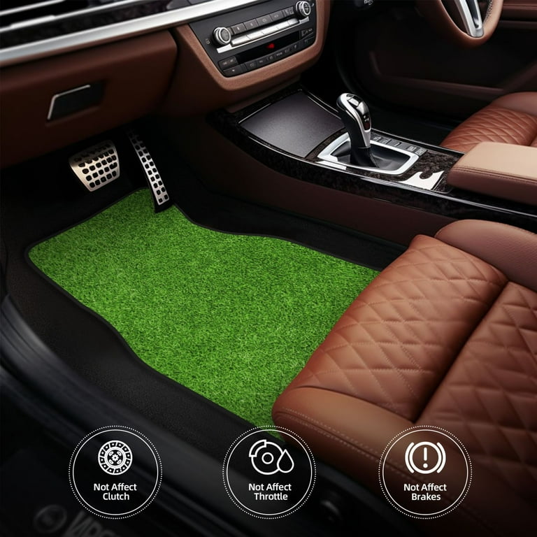Beautiful Green Grass Car Front and Rear Floor Mats Anti Slip Car Mats Complete Set of 4 Carpets All Weather Protection