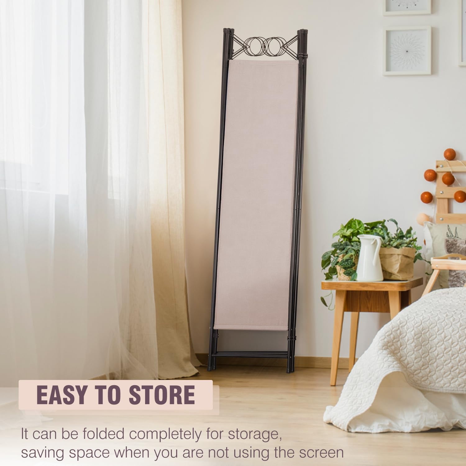 YRLLENSDAN Fabric Room Dividers and Folding Privacy Screens, Wall Divider for Room Separation, Folding Indoor Freestanding 4 Panels, Tan