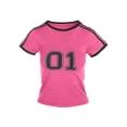 thumbnail image 2 of Women Summer Crop Tops Letter Print Short Sleeve Slim T Shirt, 2 of 5