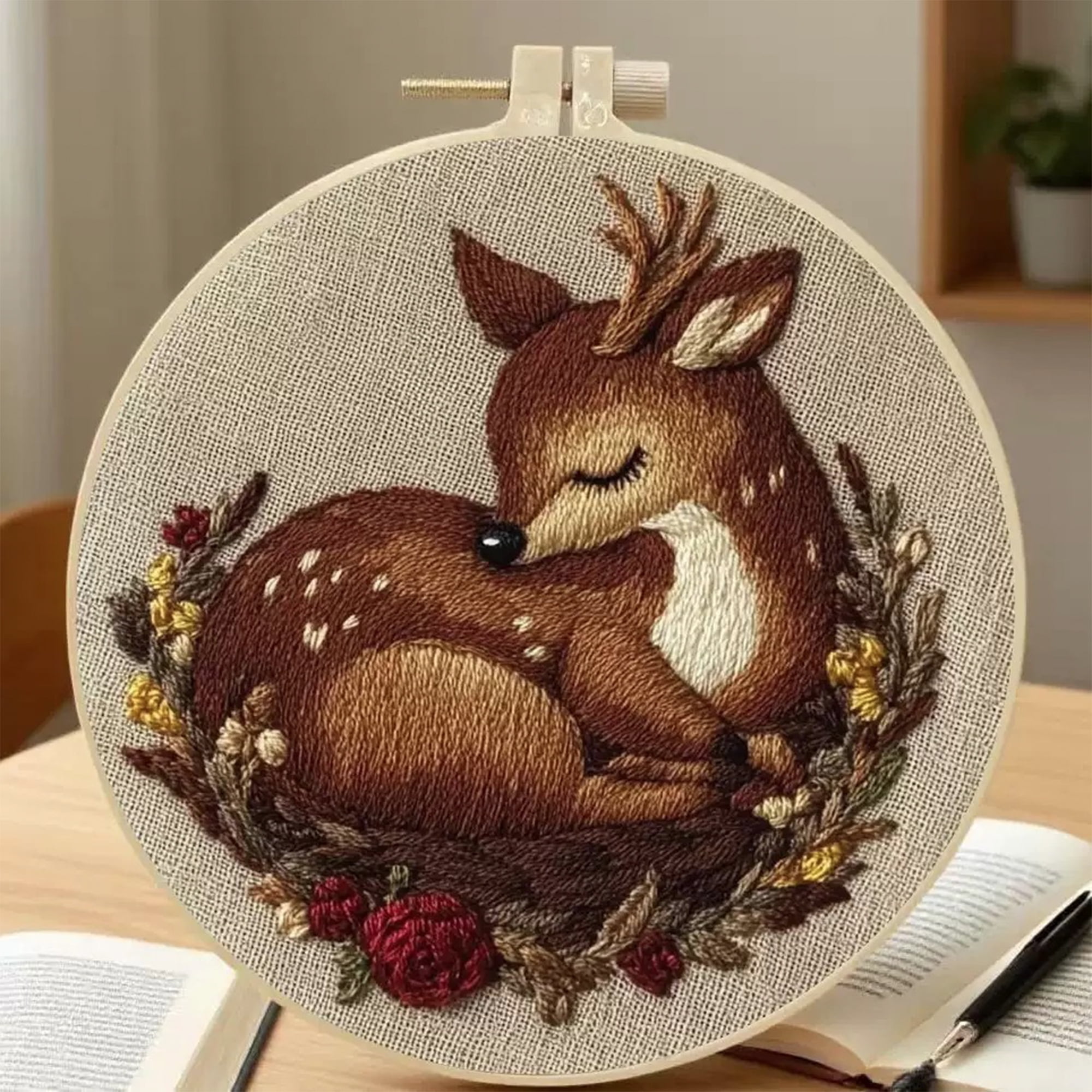4 Pack Deer Embroidery Kits for Adults Beginners Cute Realistic Fawn Needlepoint DIY Hoop Art Craft Set