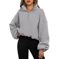 thumbnail image 2 of Loose Sport Pullover Hoodie Women Winter Solid Color Zipper Stand Collar Sweatshirt Thick Warm Clothing, 2 of 6