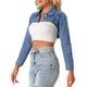 thumbnail image 4 of CHAQUETA DE MEZCLILLA PARA MUJER INSPIRE CHIC Cuello Plano 2 Botones Manga Larga Chaquetas Cortas Denim M Azul, 4 of 5