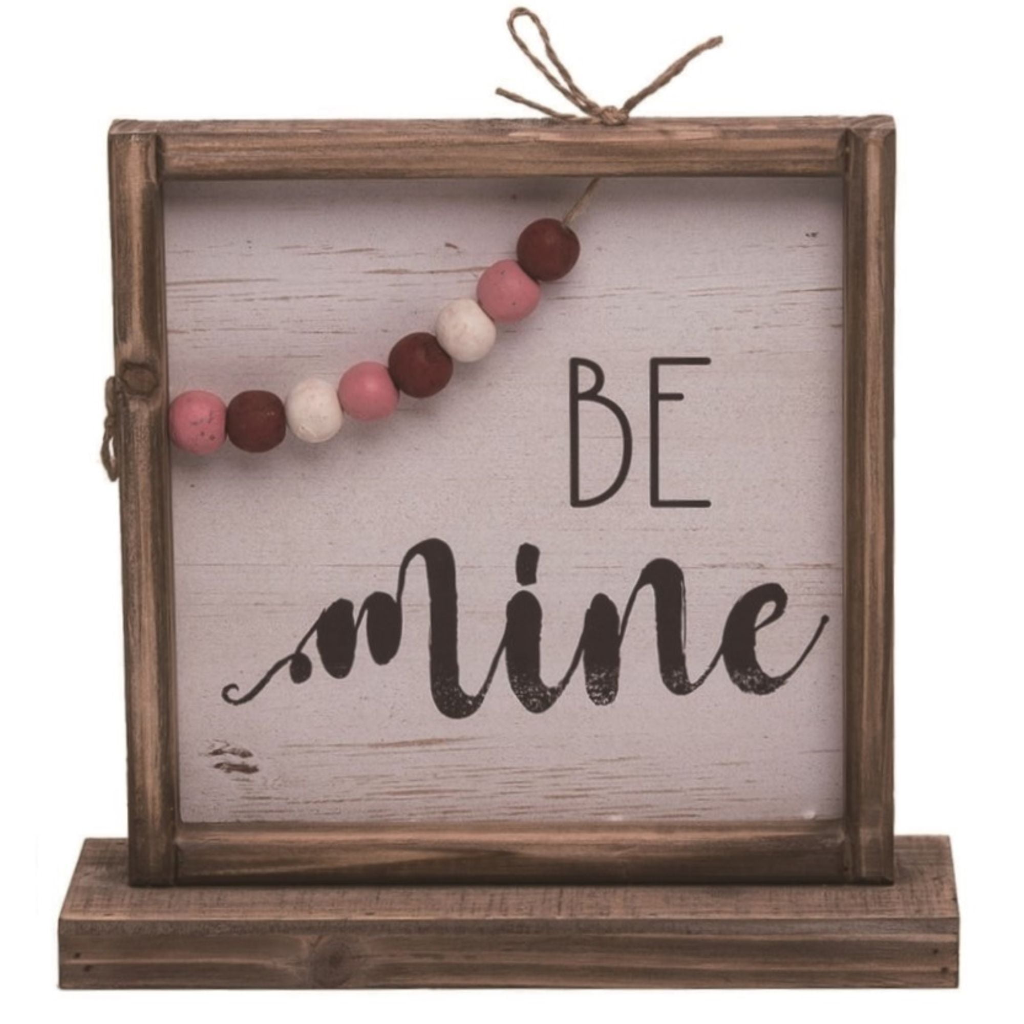 11" Brown Valentines Day "Be Mine" Table Decor with Bead Accents