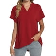 thumbnail image 1 of Timegard Womens Cotton Linen Tops Short Sleeve V-Neck Solid Color Lightweight Casual Loose Top Basic Tee, 1 of 5