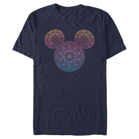 Men's Mickey & Friends Colorful Mandala Mickey Mouse Logo  Graphic Tee Navy Blue 2X Large