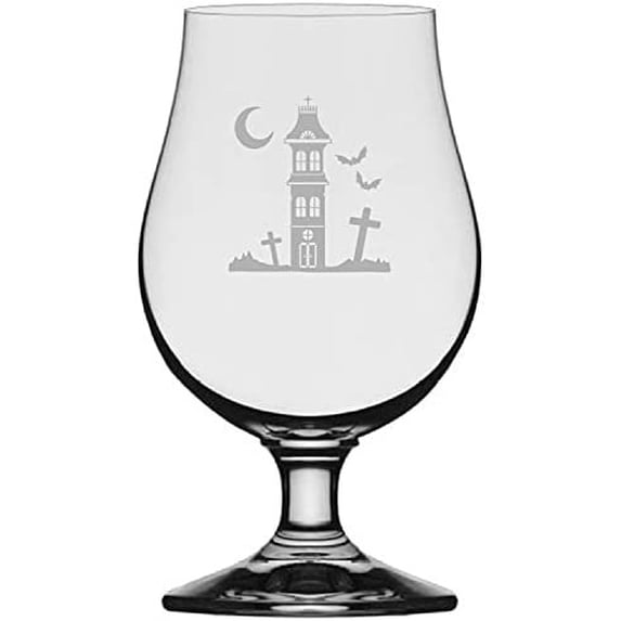 Haunted House Happy Halloween Etched 13.25oz Iona Beer Glass