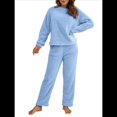thumbnail image 3 of Pijama de 2 Piezas para Mujer, Conjunto de Ropa de Estar por Casa, Suéter de Punto, Cuello Redondo, Larga, Conjuntos Peludos Azul M, 3 of 8