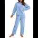 thumbnail image 3 of Pijama de 2 Piezas para Mujer, Conjunto de Ropa de Estar por Casa, Suéter de Punto, Cuello Redondo, Larga, Conjuntos Peludos Azul XL, 3 of 8